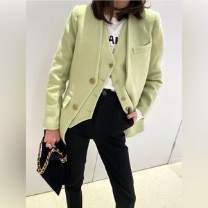 Super chic women’s Light Green tweed Blazer Jacket w/ Vest Detail | Size M